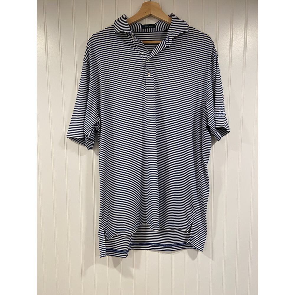 TURTLESON Polo Shirt Mens L Short Sleeve GOLF Striped 1/4 Button Blue White